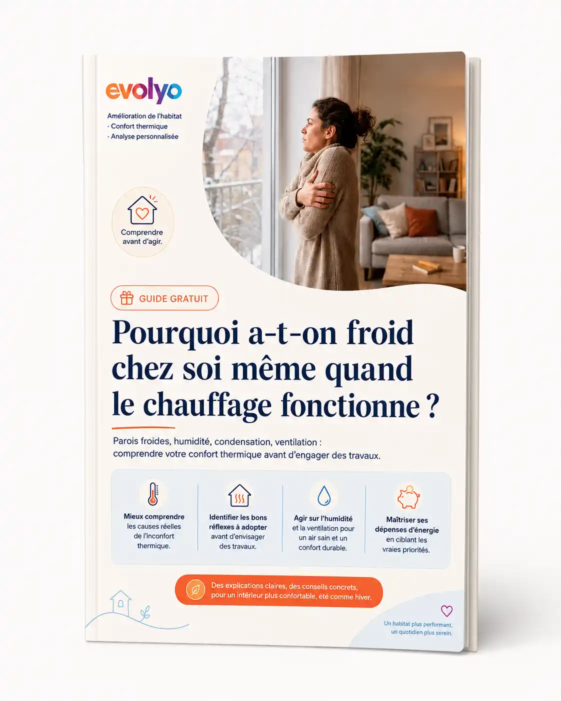 Mockup du guide gratuit Evolyo sur le confort thermique